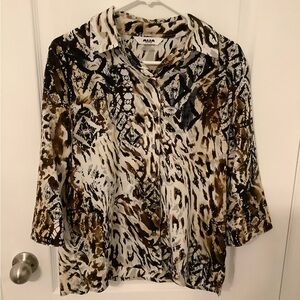 Brown animal print button down blouse
